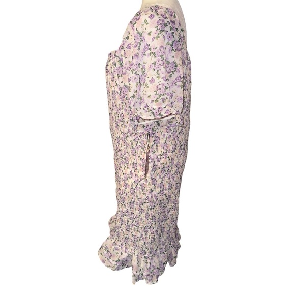 Haute Monde Lavender Pink Ditsy Floral Flirty Smocked Floral Ruffle Hem Dress - Picture 4 of 9